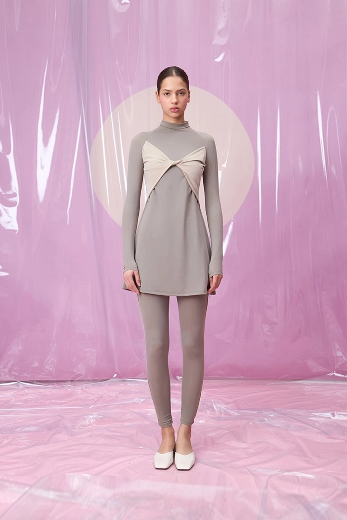 LAVANDA CRISPALE GREY DÜĞÜM DETAYLI UZUN TESETTÜR TAKIM MAYO