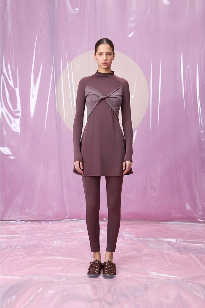 LAVANDA ROUGE DÜĞÜM DETAYLI UZUN TESETTÜR TAKIM MAYO