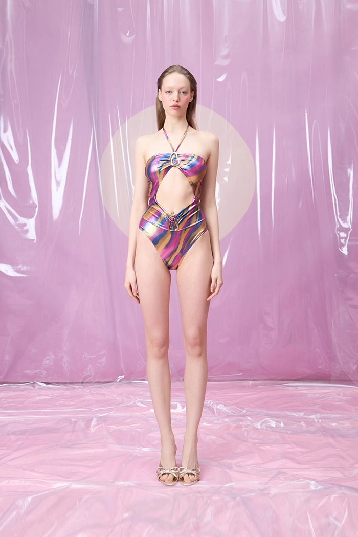 OPHELIA BLUEVERDE HALKA AKSESUARLI BOYUNDAN BAGLAMALI PENCERELI MAYO