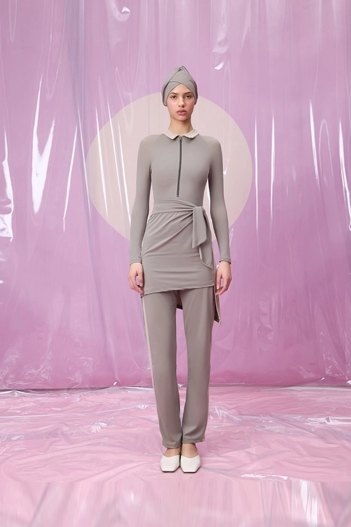 ROMINA CRISPALE GREY POLO YAKA ETEKLİ TESETTÜR TAKIM MAYO