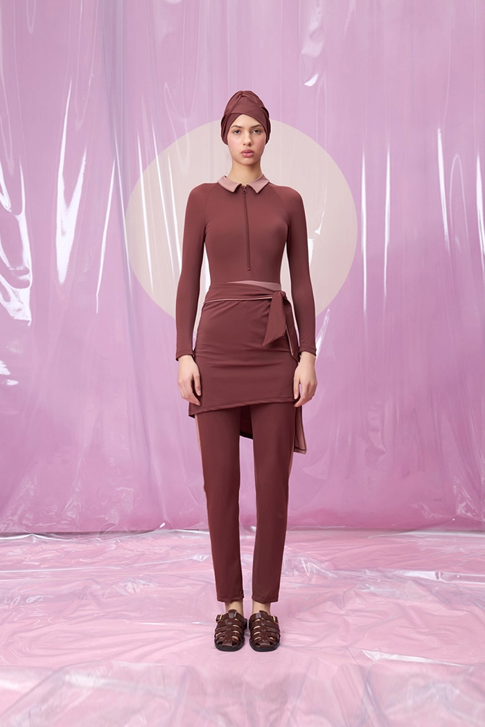 ROMINA ROSEWOOD POLO YAKA ETEKLİ TESETTÜR TAKIM MAYO