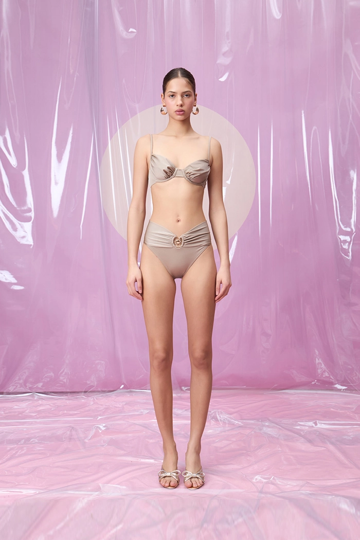 SERENATA STONE BEIGE GÜNEŞ AKSESUARLI BALENLİ YÜKSEK BEL BİKİNİ TAKIMI