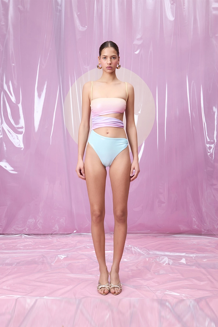 STELLARIS CANDY PINK DEGRADE HALKA AKSESUARLI PENCERELI STRAPLEZ MAYO