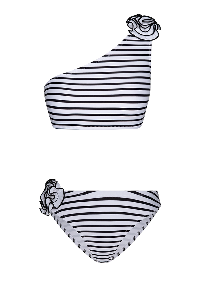 Siyah Beyaz Tek Omuz Bikini Takımı
